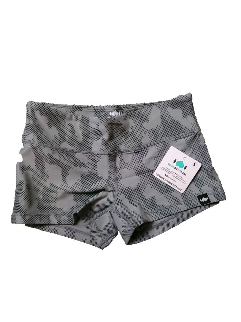 WODBOTTOM Camo Shorts Womens S Small Gray Stretch Athletic Gym Booty Short